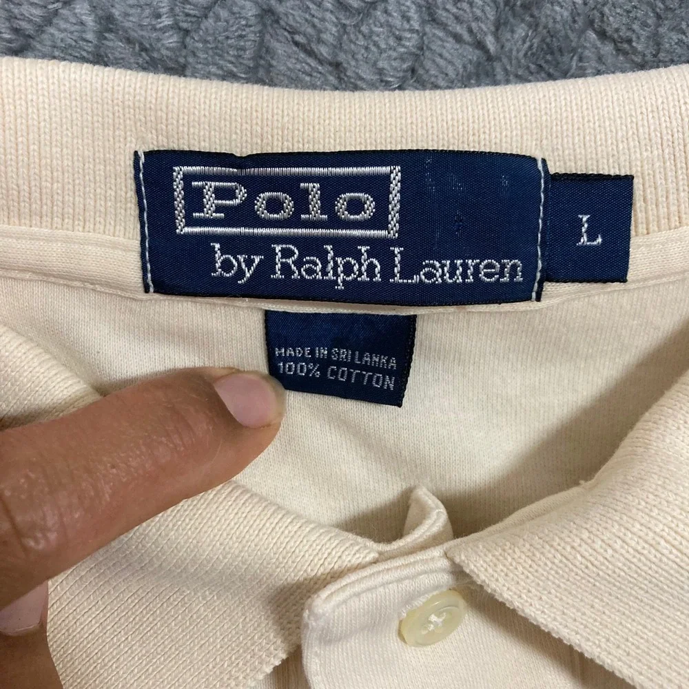 Polo Ralph Lauren Polo Shirt Mens L Classic Fit Cream Embroidered Logo Good